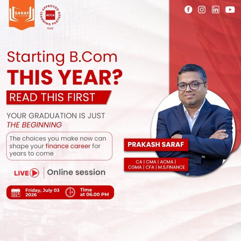 Prakash Saraf inviting B.Com students to a live career guidance webinar on ACCA, global career opportunities, and future growth in accounting and finance.