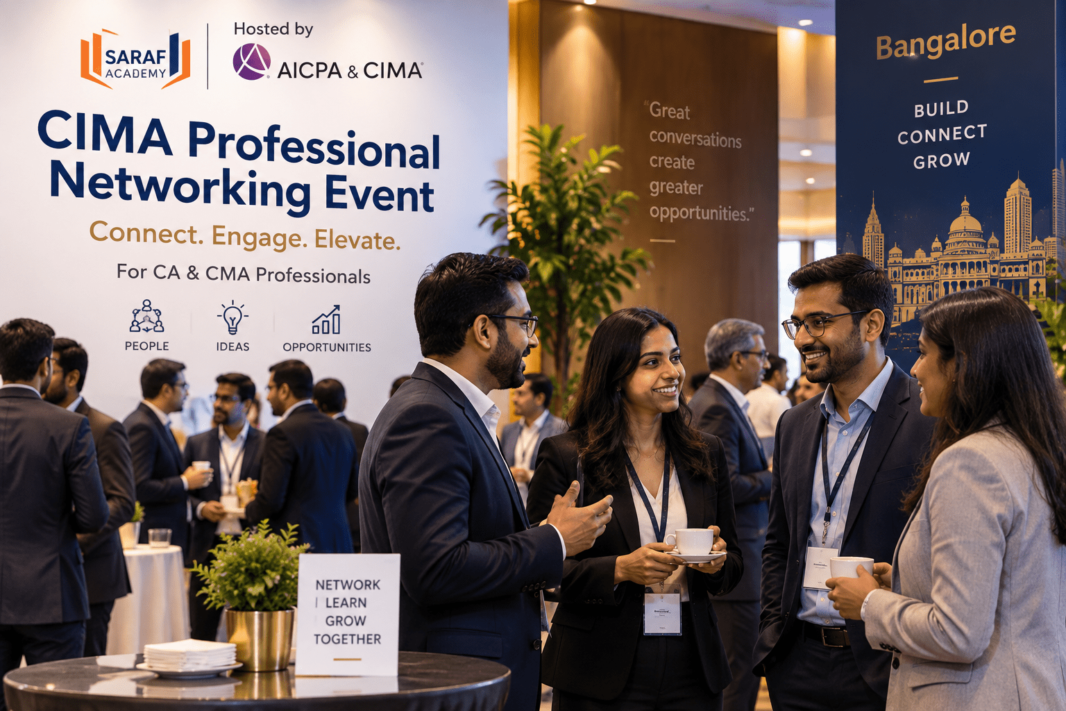 Finance professionals networking / business professionals in a professional event setting